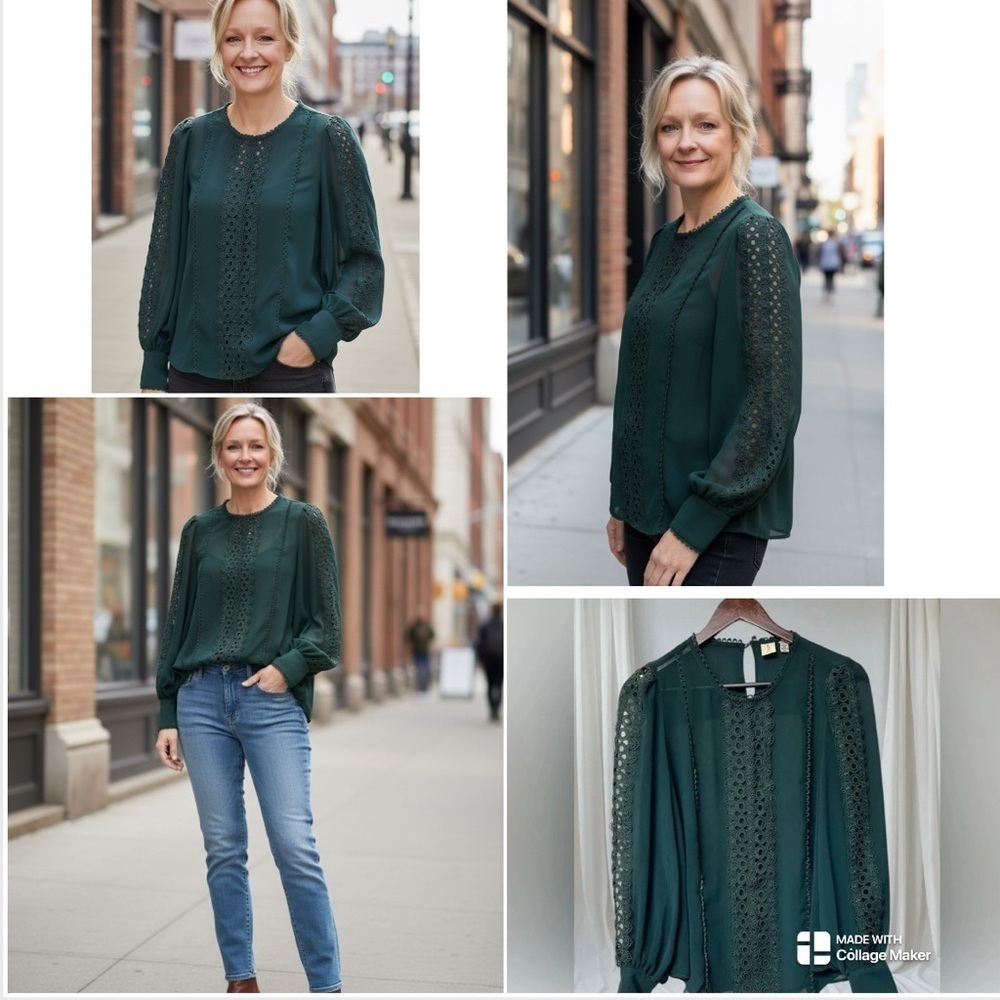 Joie emerald green sheer lace blouse
